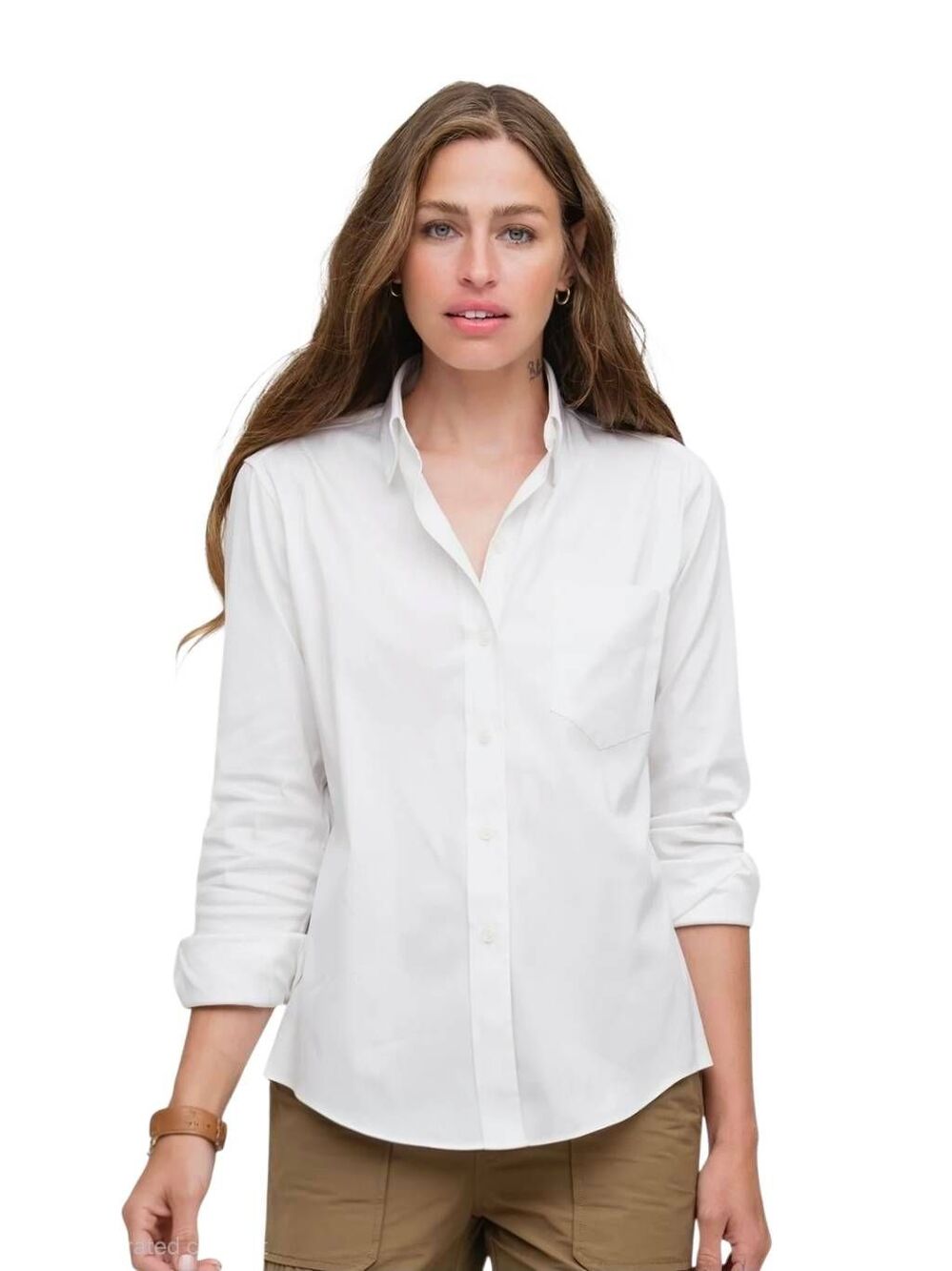 NWT Allie Rose White Cotton Button-Up Shirt - Size L (Roll-Tab Sleeves)